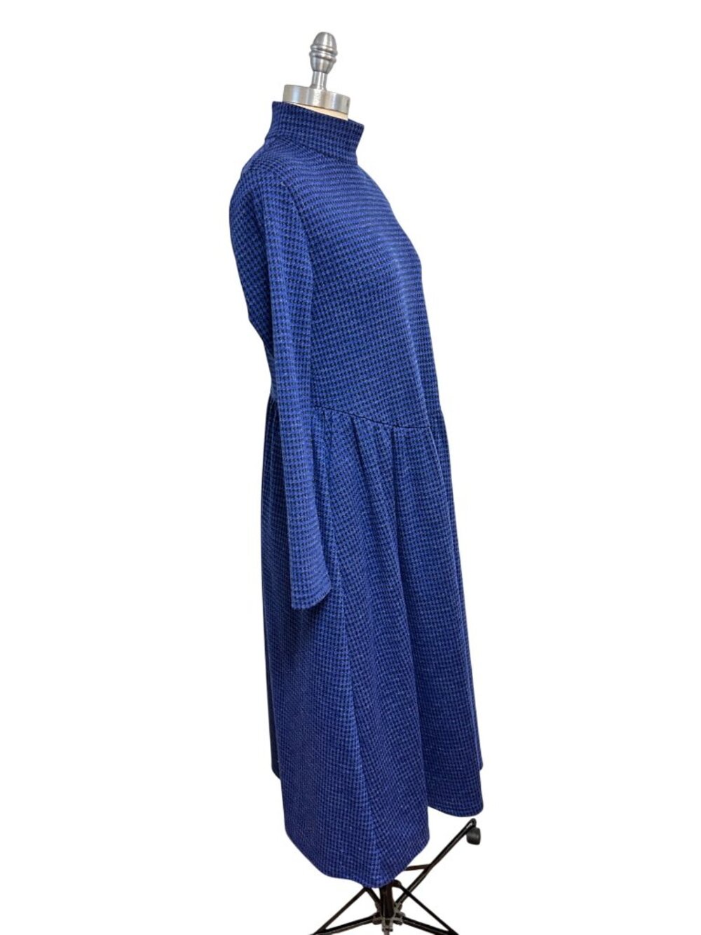 Tyler Boe Blue Houndstooth Mock Neck Long Sleeve Dress Small NWT - Picture 2 of 5